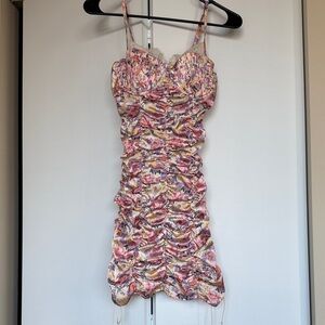 For Love And Lemons Floral Ruched Mini Dress XS